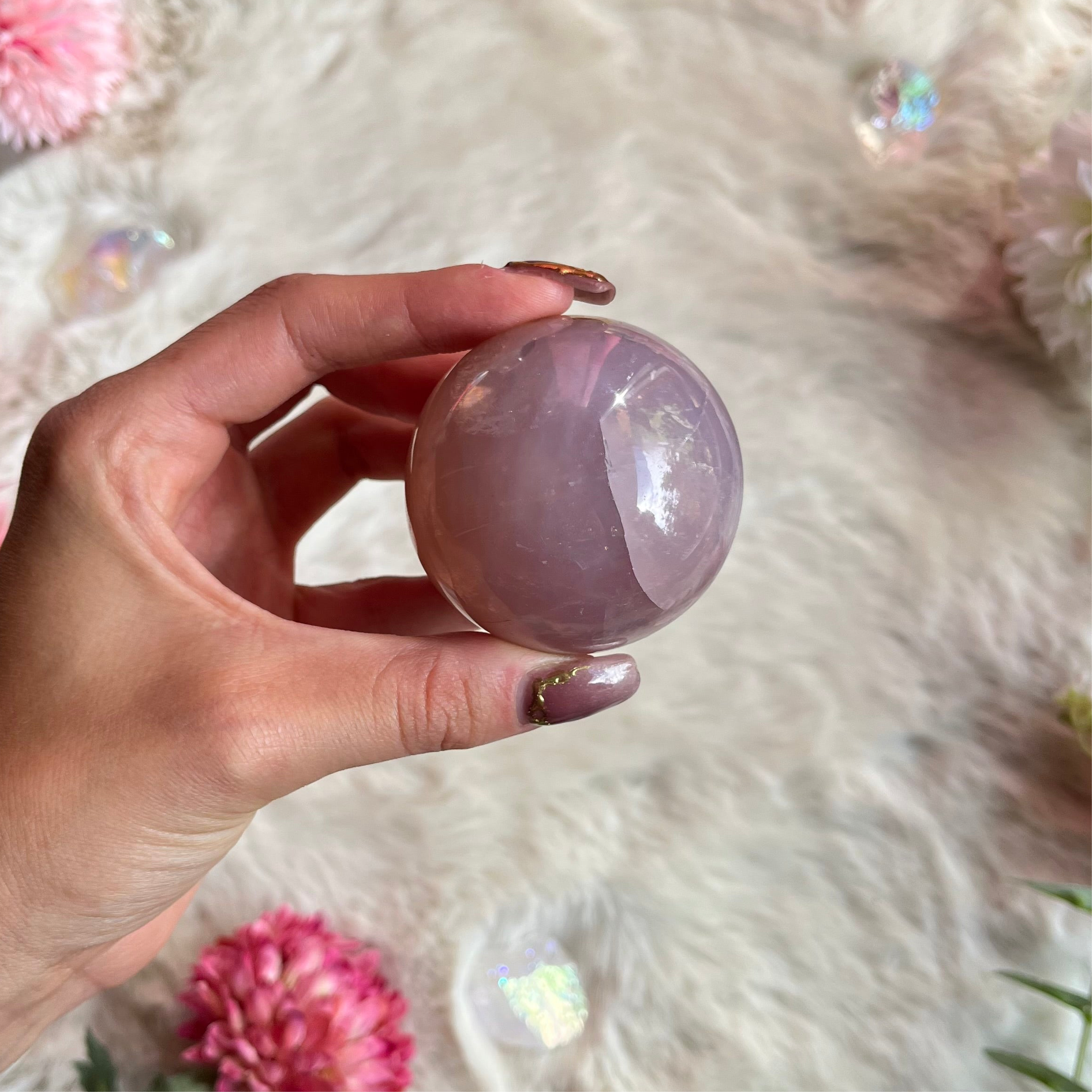 Rosenquarz Kugel mit Stern 50