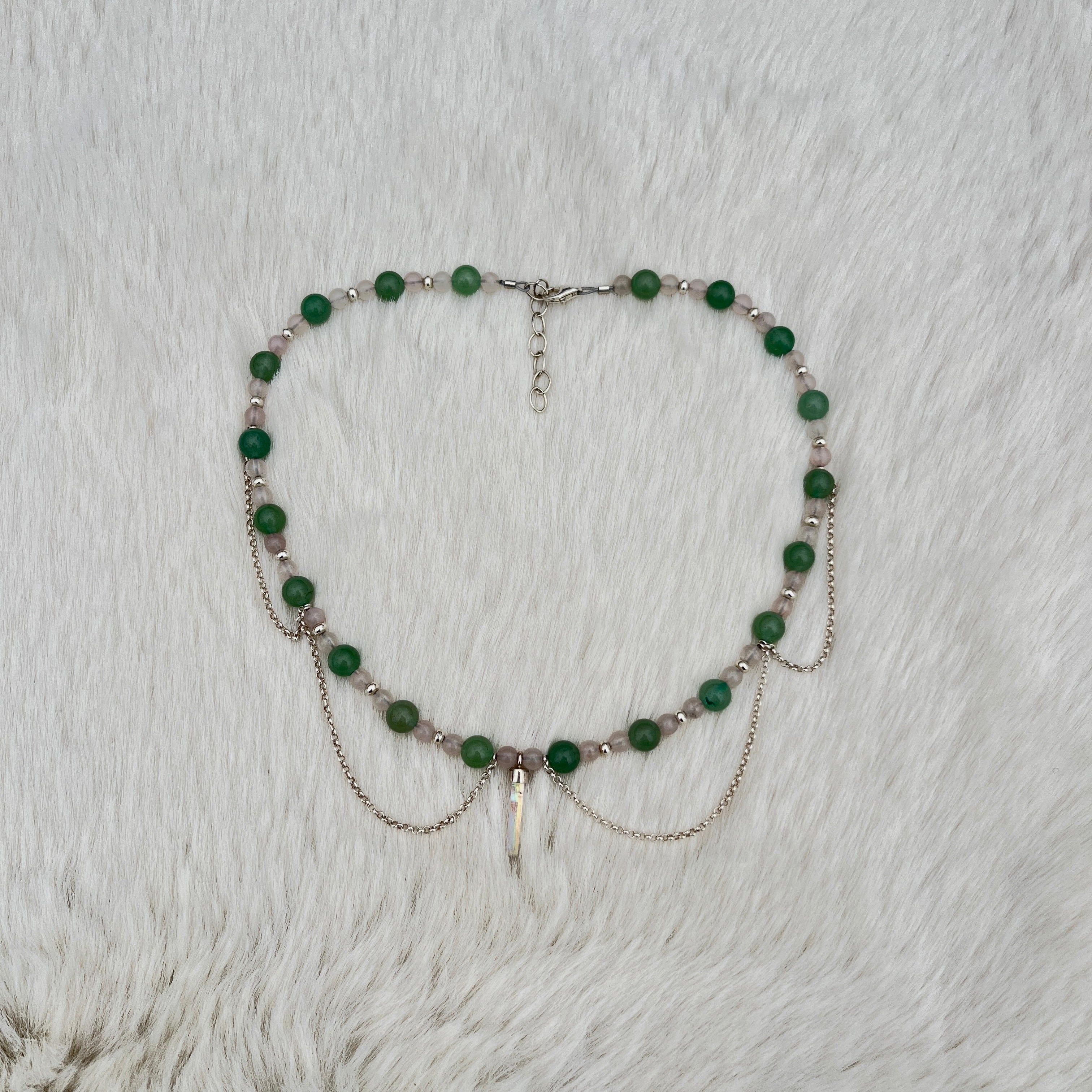 Collier mit Angel Aura Quarz Anhänger, Aventurin und rosenquarz