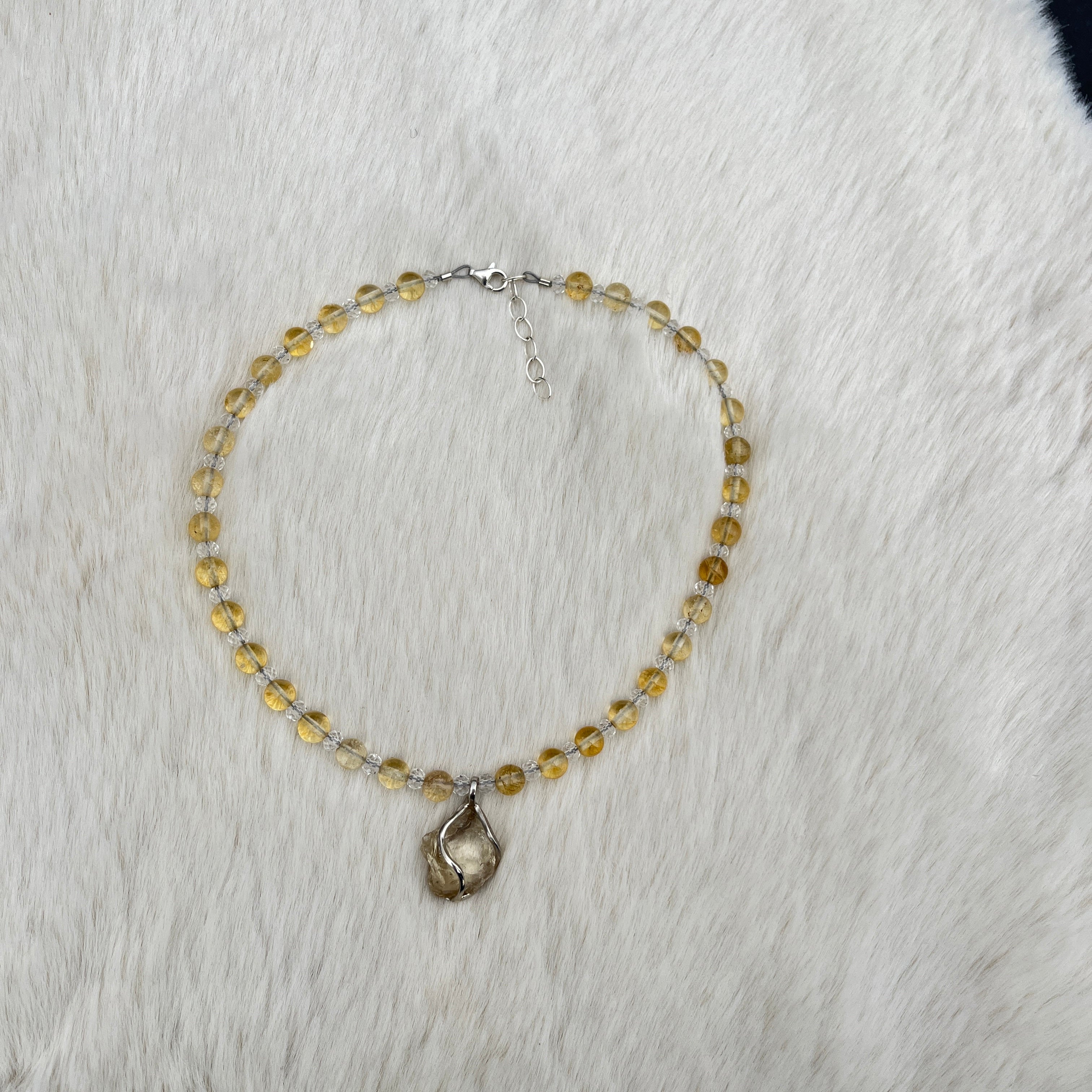 Collier mit Citrin Anhänger, Bergkristall, Citrin