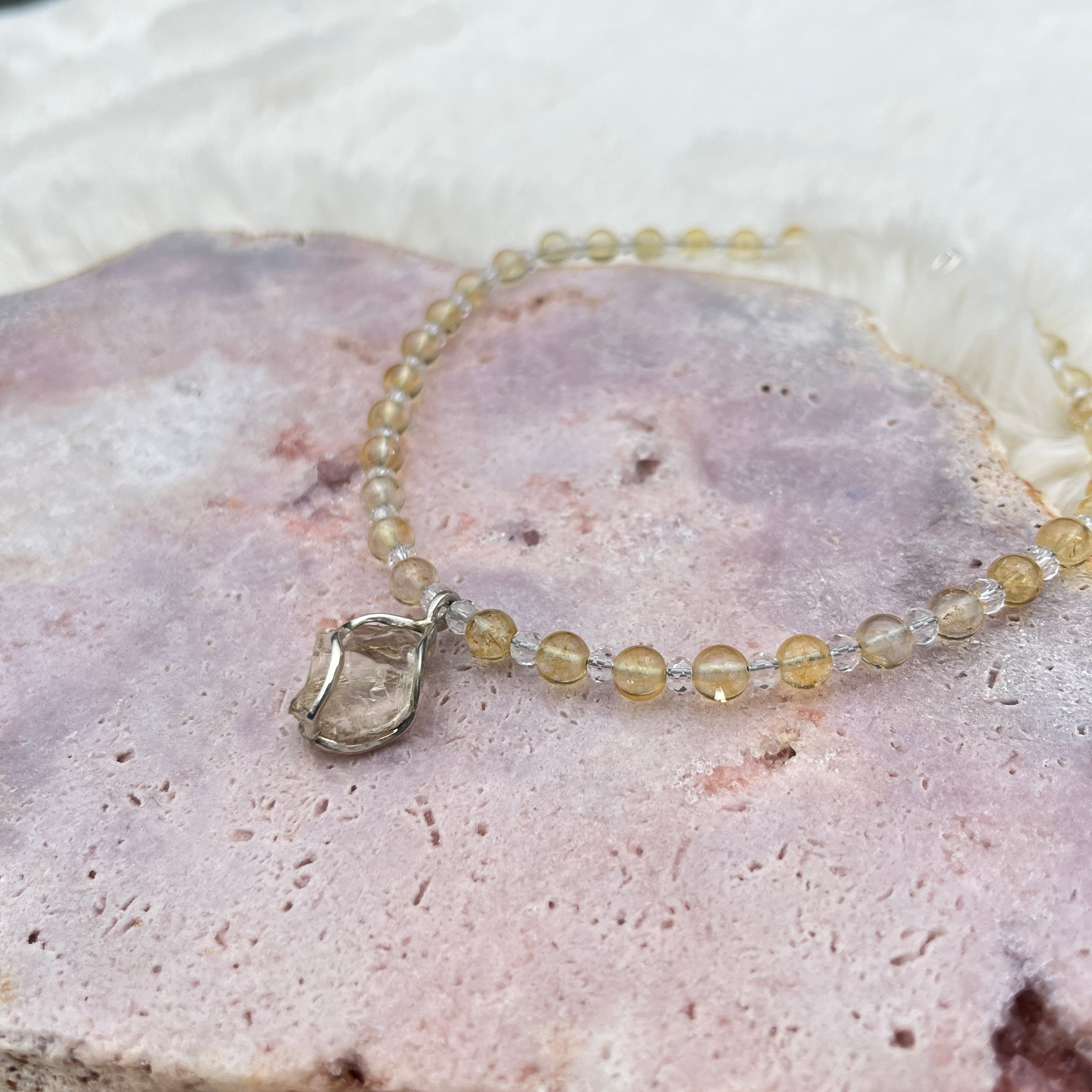 Collier mit Citrin Anhänger, Bergkristall, Citrin