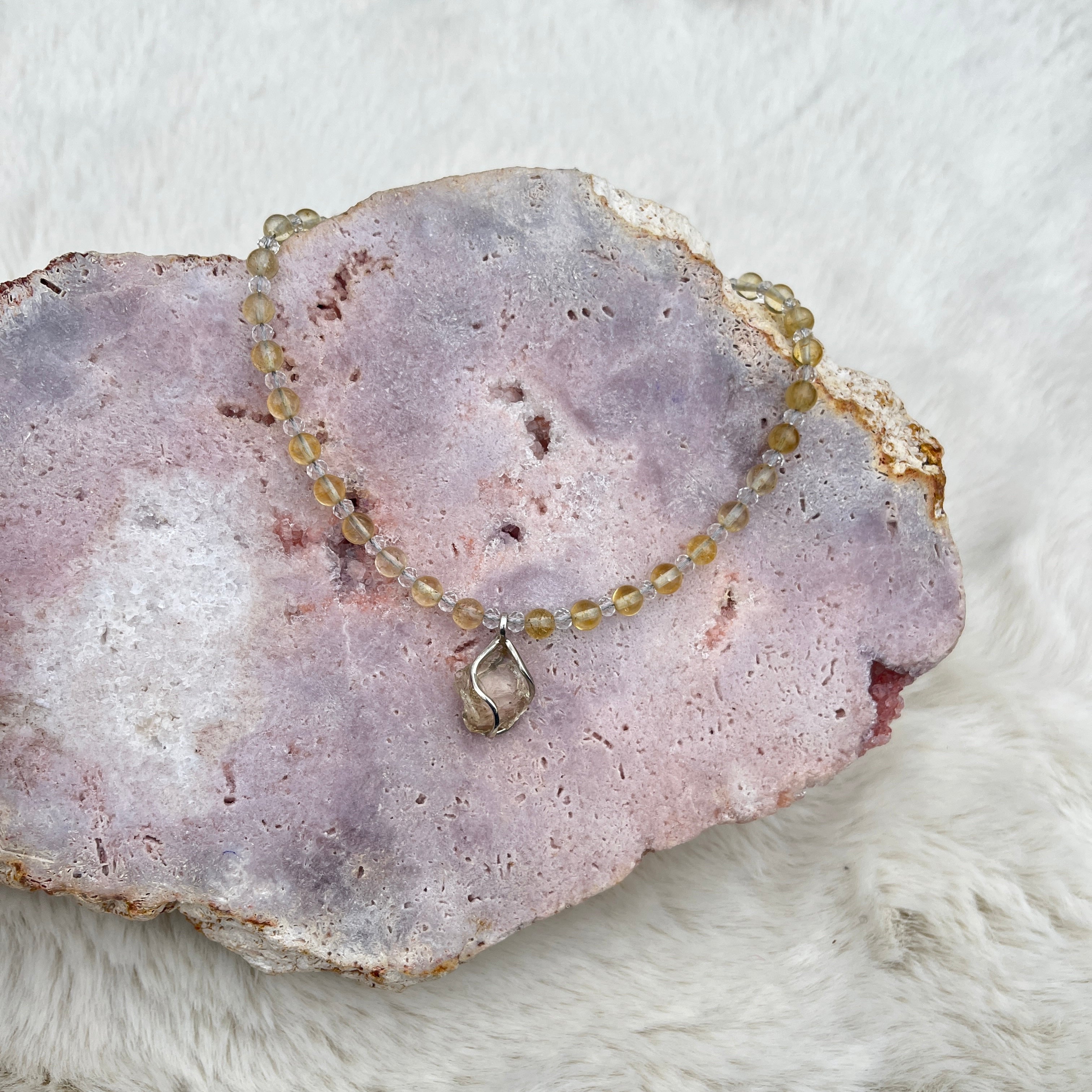 Collier mit Citrin Anhänger, Bergkristall, Citrin