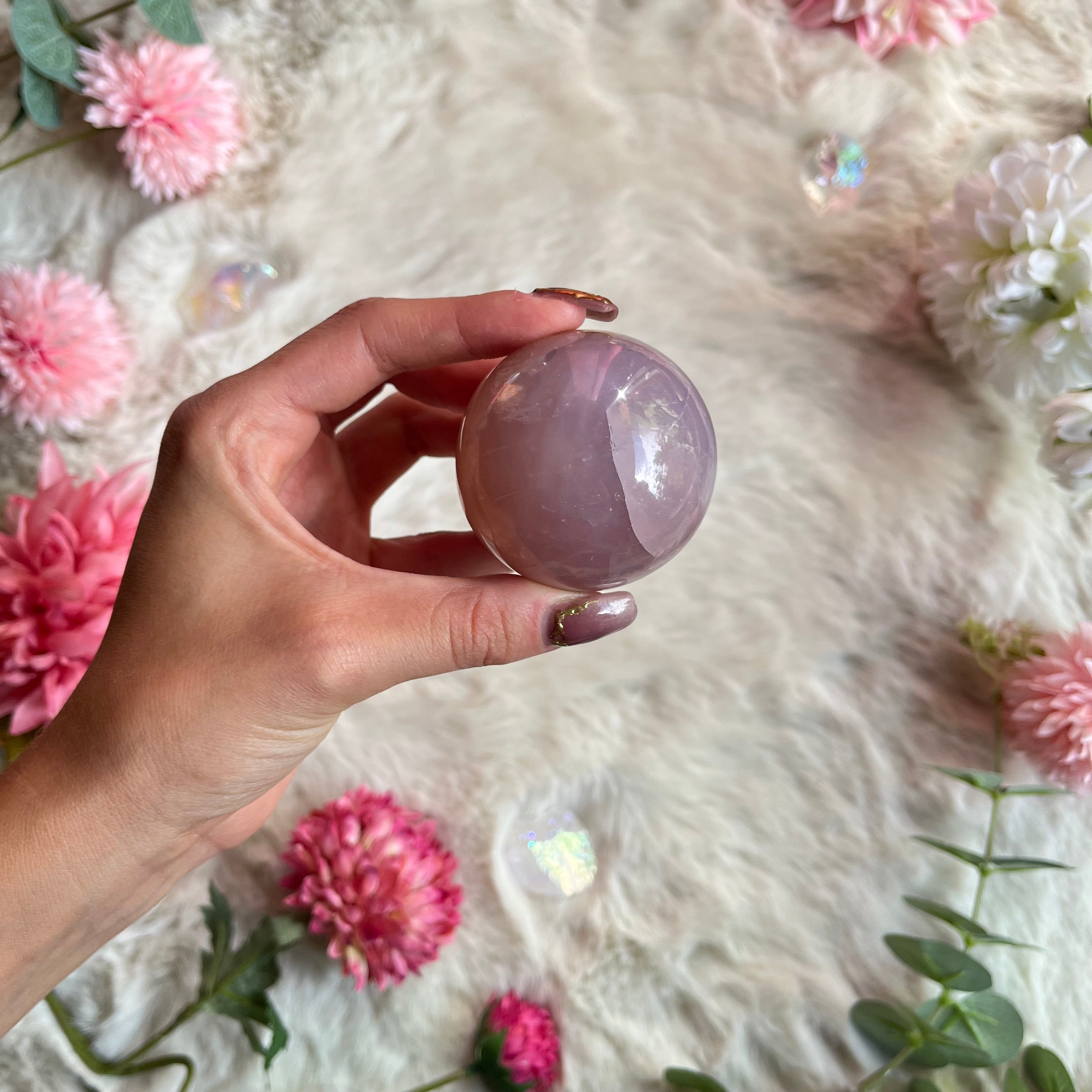 Rosenquarz Kugel mit Stern 50