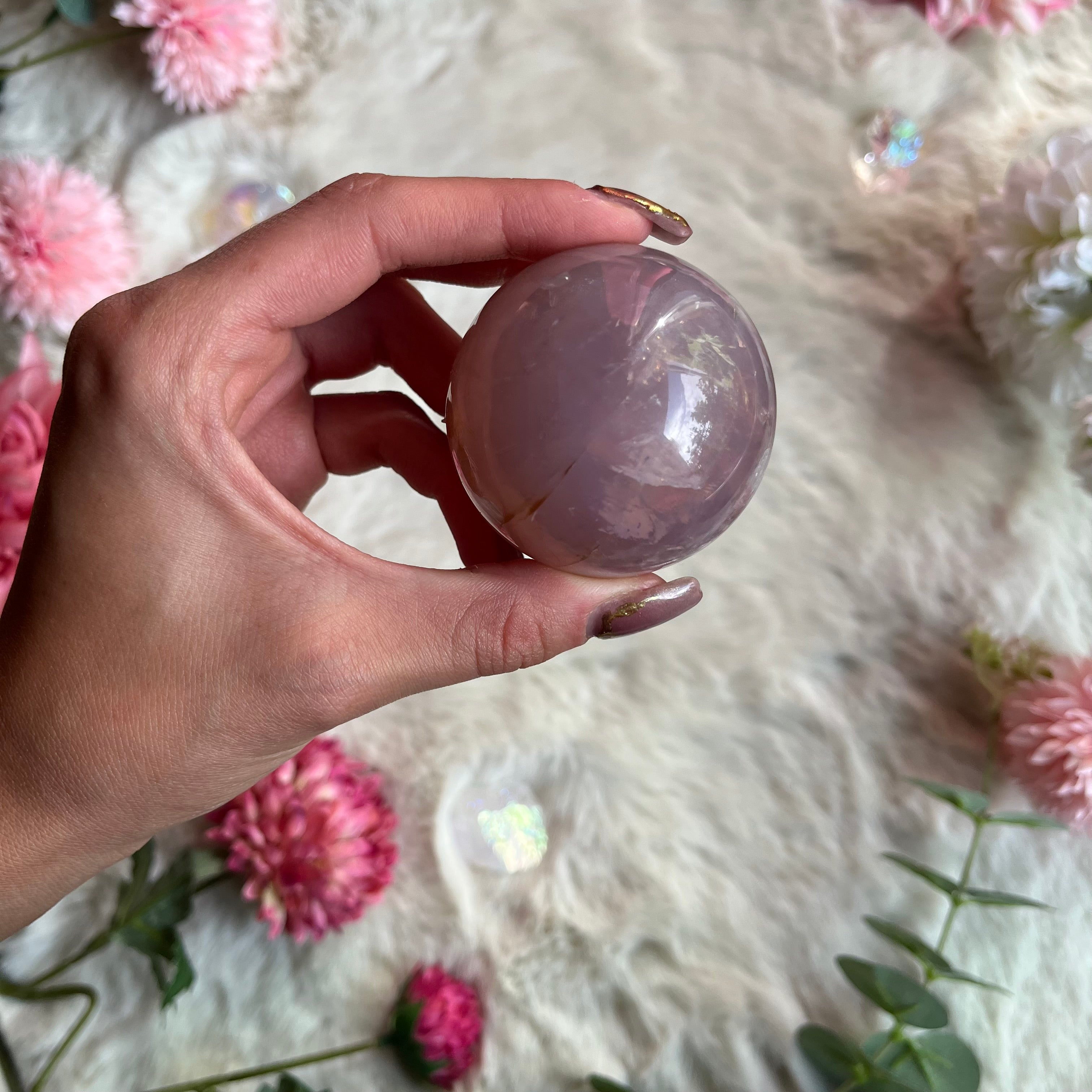 Rosenquarz Kugel mit Stern 50