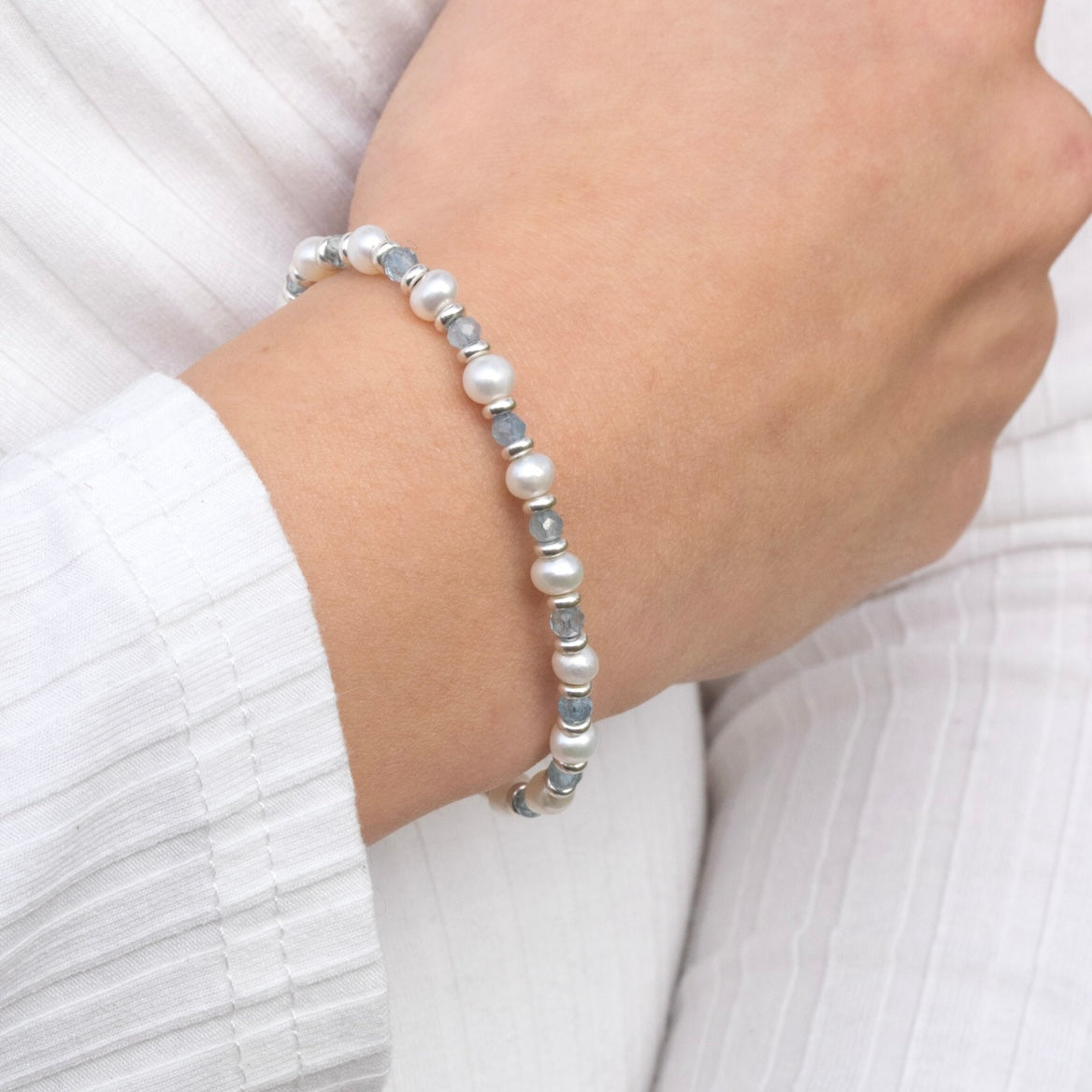 Perlen Armband mit Aquamarin