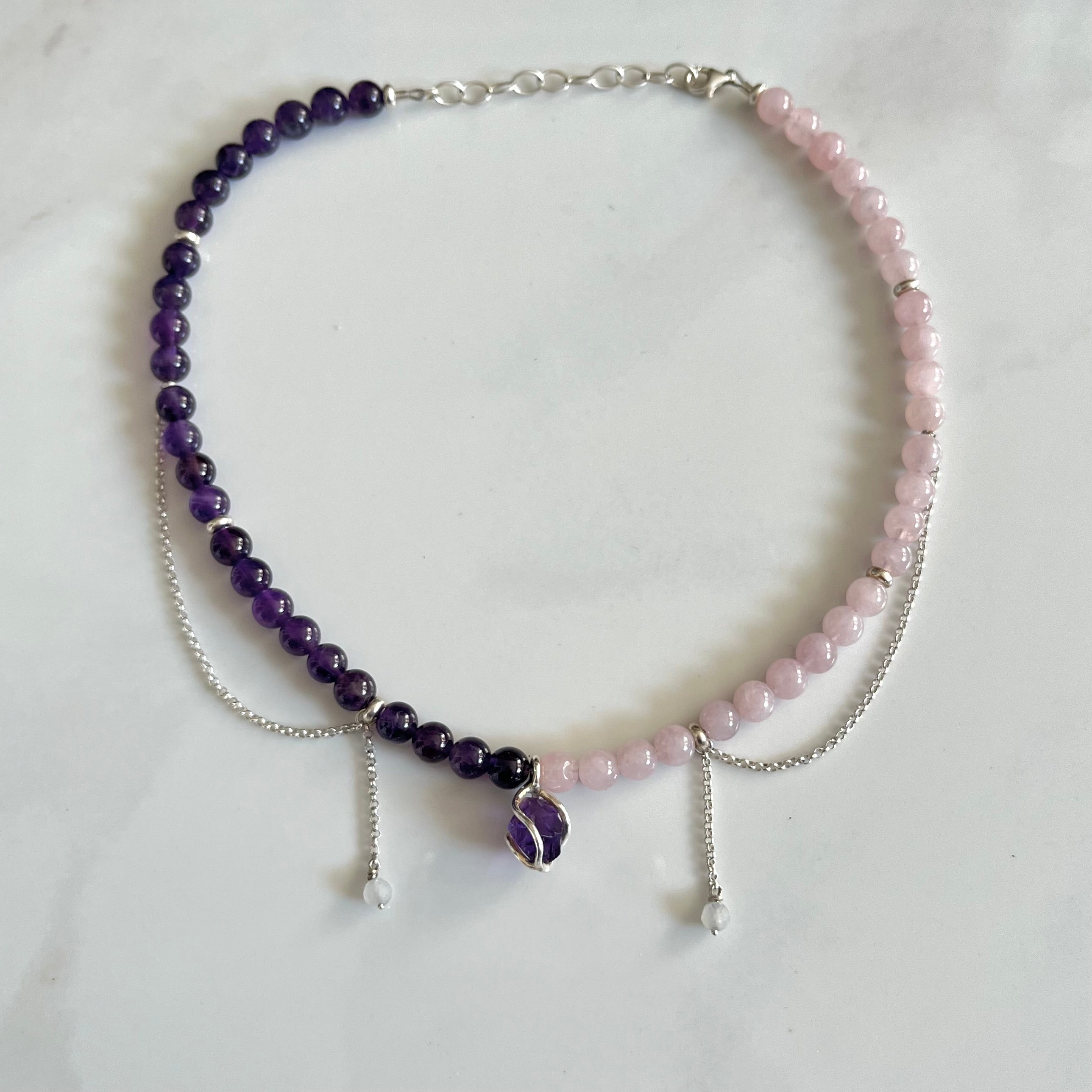 Collier mit Amethyst Anhänger, rosenquarz, Amethyst, mondstein